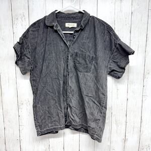 Madewell Top Women Size XS Washed Black Collared Short Sleeve Button Down Blouse